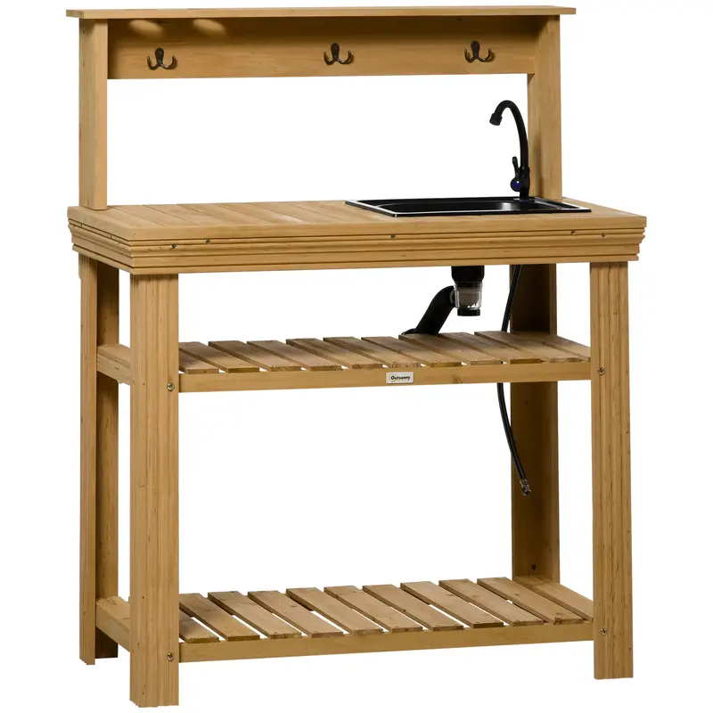 Potting Bench With Removable Sink & Faucet, Storage Shelves 1
