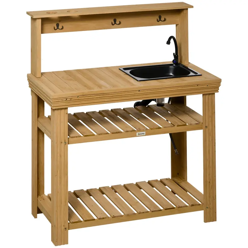 Potting Bench With Removable Sink & Faucet, Storage Shelves 2