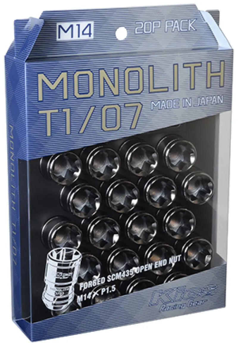 Project Kics 14X1.5 Glorious Black T1/07 Monolith Lug Nuts - 20 Pcs 2