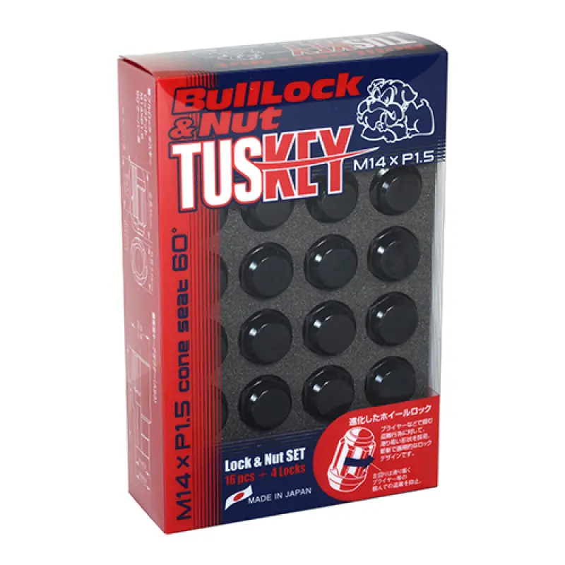 Project Kics 16 Lugs & 4 Locks Tuskey Black Bullock & Nut Set - 14X1.50 1