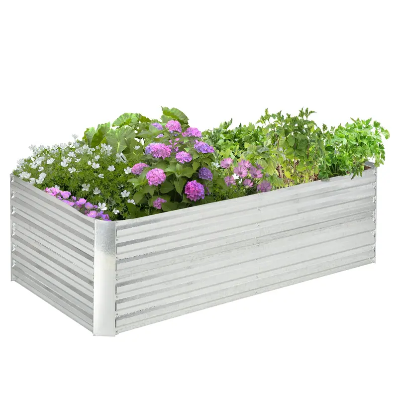 Raised Garden Bed, 6' X 3' X 2' Galvanized Steel Planters For Outdoor Plants With Multi-Reinforced Rods For Vegetables, Flowers And Herbs, Silver 2