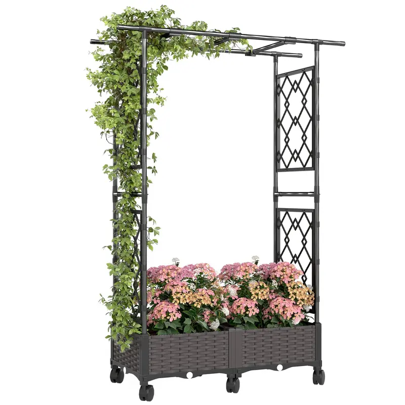 Raised Garden Bed With Arch Trellis, Wheels And Self-Watering Design 1