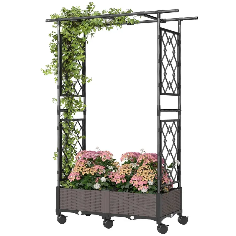 Raised Garden Bed With Arch Trellis, Wheels And Self-Watering Design 2