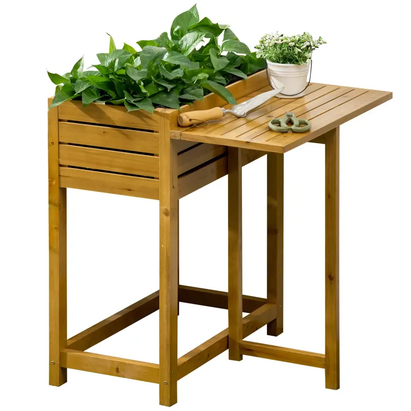 Raised Garden Bed With Folding Side Table, Elevated Wood Planter Box For Flowers, Herbs And Vegetables, Use For Patio, Backyard, Balcony 1
