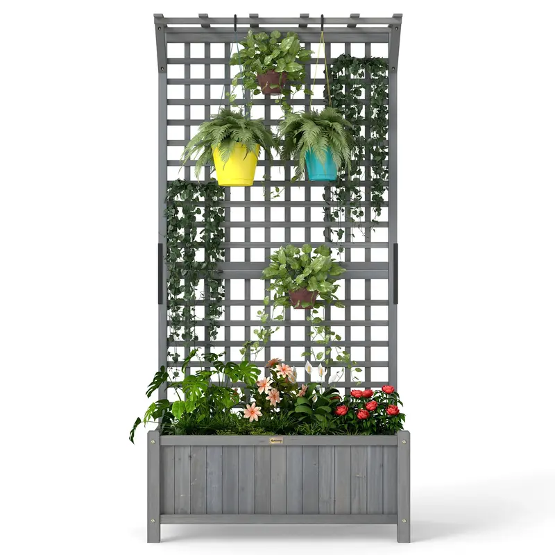 Raised Garden Bed, Wood Planter With Trellis For Vine Climbing, Privacy Screen Planter Box To Grow Vegetables, Herbs, And Flowers For Backyard, Patio, Deck, Dark Grey 2