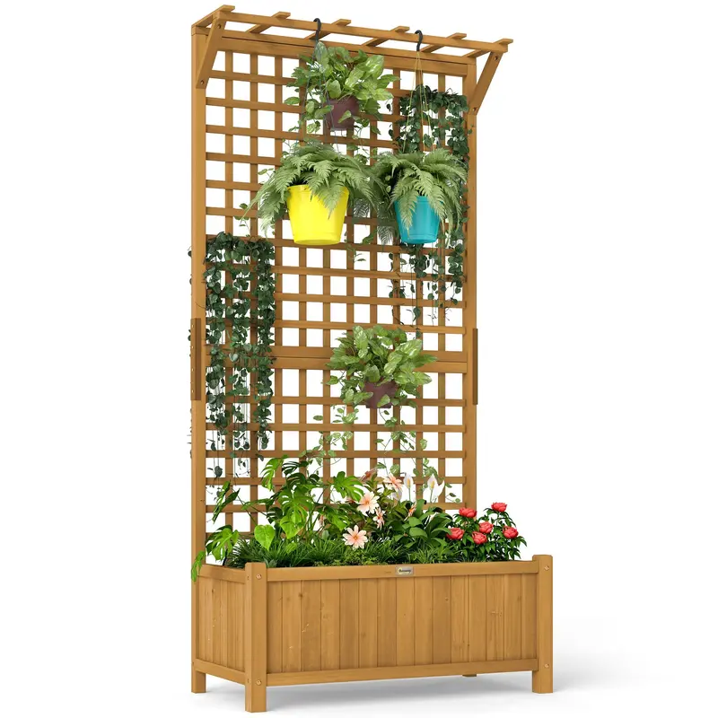 Raised Garden Bed, Wood Planter With Trellis For Vine Climbing, Privacy Screen Planter Box To Grow Vegetables, Herbs, And Flowers For Backyard, Patio, Deck, Yellow 1