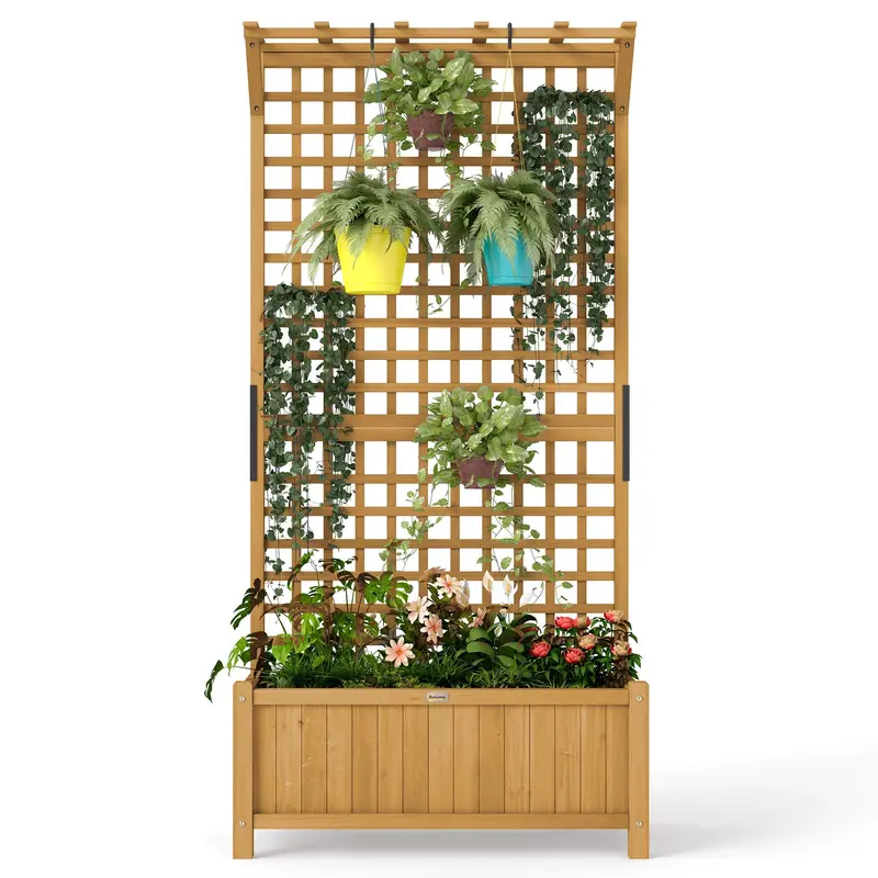Raised Garden Bed, Wood Planter With Trellis For Vine Climbing, Privacy Screen Planter Box To Grow Vegetables, Herbs, And Flowers For Backyard, Patio, Deck, Yellow 2