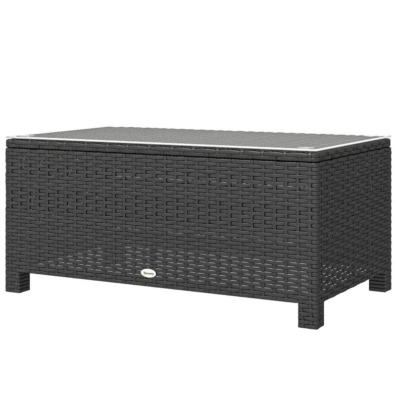 Rattan Coffee Table With Tempered Glass Top, Dark Grey 2