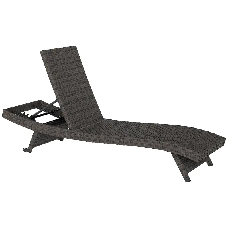 Rattan Foldinglounger Recliner With 5-Level Adjustable Backrest & Wheels, Mixed Brown 1