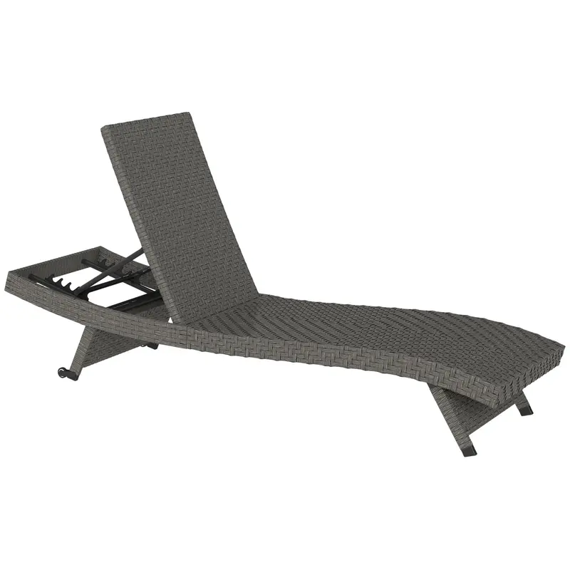 Rattan Foldinglounger Recliner With 5-Level Adjustable Backrest & Wheels, Mixed Grey 1