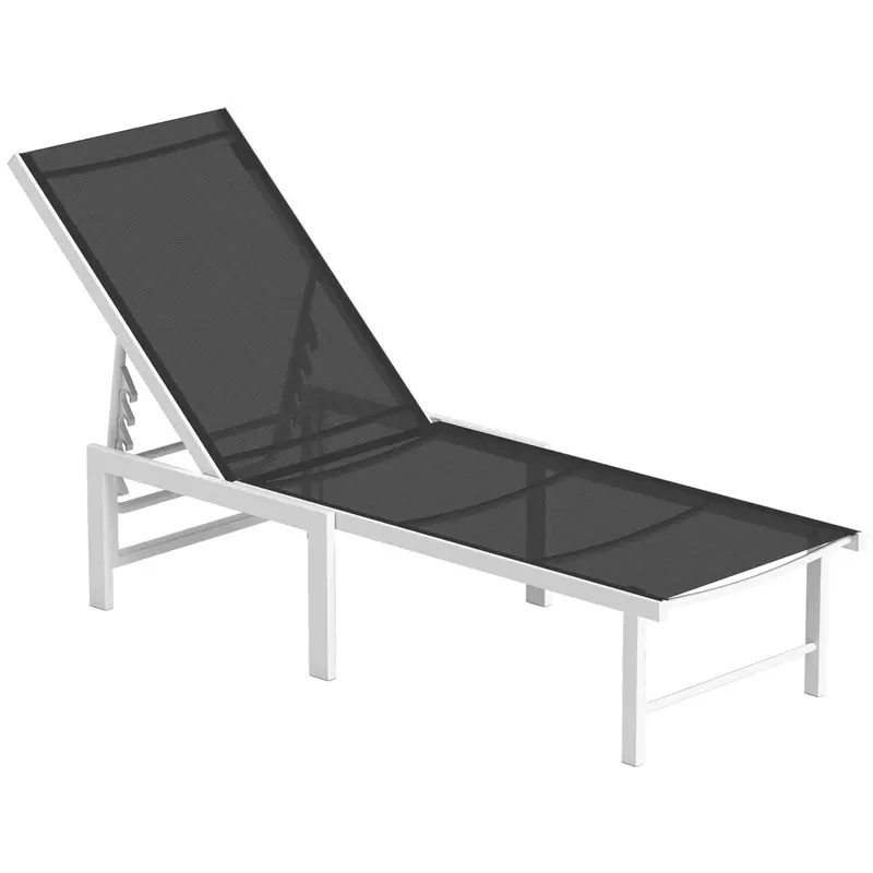 Reclining Outdoor Chaise Lounge Chair W/ 5-Level Adjustable Backrest & Mesh Seat, Grey 1