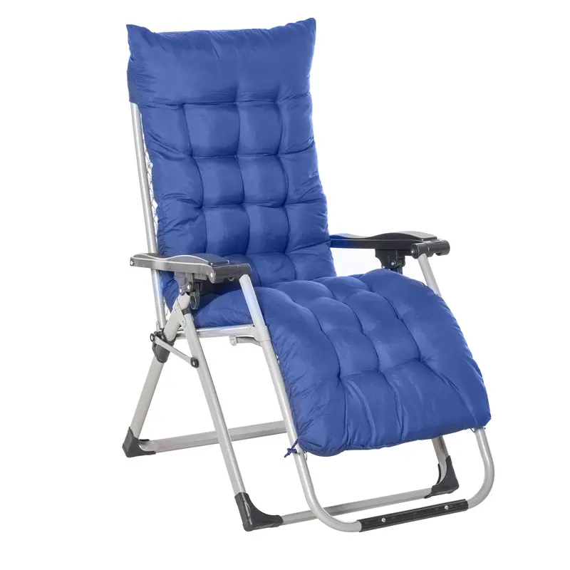 Reclining Zero Gravity Chair W/ Adjustable Backrest, Folding Garden Sun Lounger, Dark Blue 1