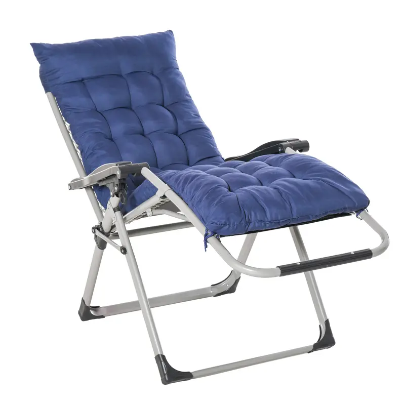Reclining Zero Gravity Chair W/ Adjustable Backrest, Folding Garden Sun Lounger, Dark Blue 2