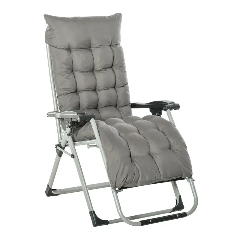 Reclining Zero Gravity Chair W/ Adjustable Backrest, Folding Garden Sun Lounger, Dark Grey 1