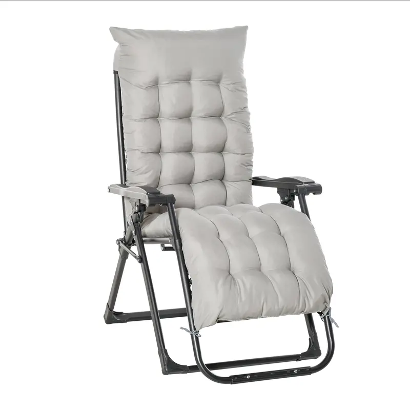 Reclining Zero Gravity Chair W/ Adjustable Backrest, Folding Garden Sun Lounger, Light Grey 1