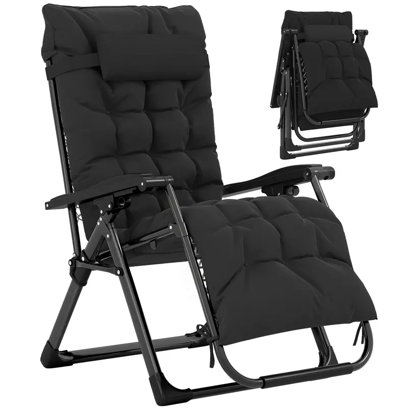 Reclining Zero Gravity Chair With Cushion And Headrest, Black 1