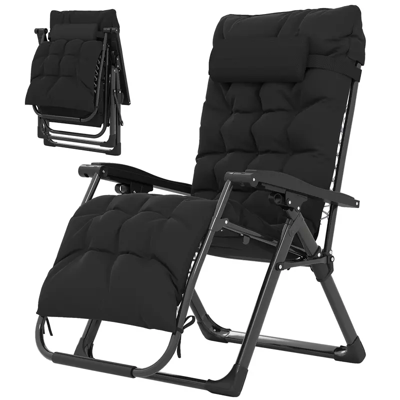 Reclining Zero Gravity Chair With Cushion And Headrest, Black 2