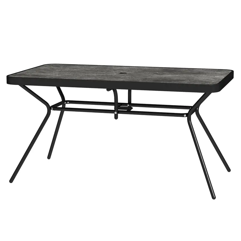 Rectangle Outdoor Dining Table For 6, With 1.7" Umbrella Hole & Easy Clean Tabletop, Grey 2