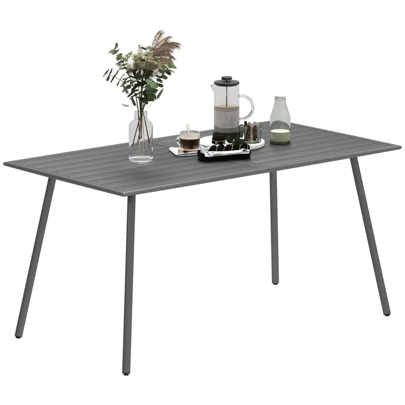 Rectangle Patio Dining Table For 6, Metal Steel Slat Table, 59" X 31.5" X 29", Grey 1