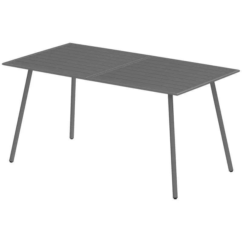 Rectangle Patio Dining Table For 6, Metal Steel Slat Table, 59" X 31.5" X 29", Grey 2