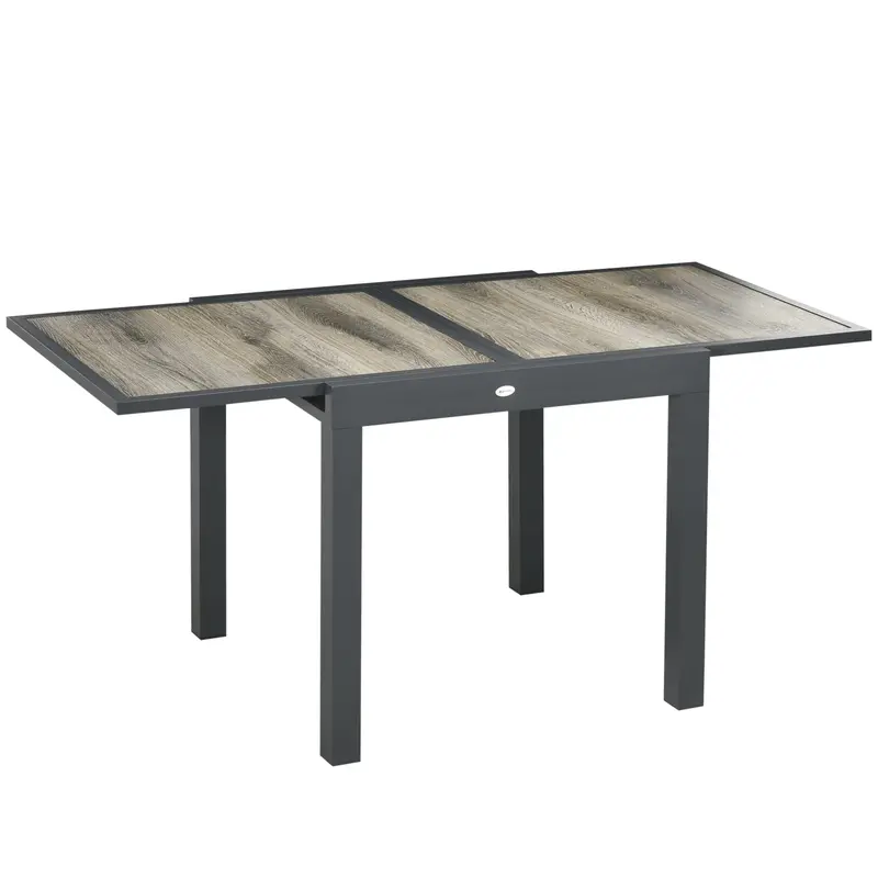 Rectangular Patio Outdoor Extendable Dining Table W/ Aluminum Frame For Backyard, Beige 1