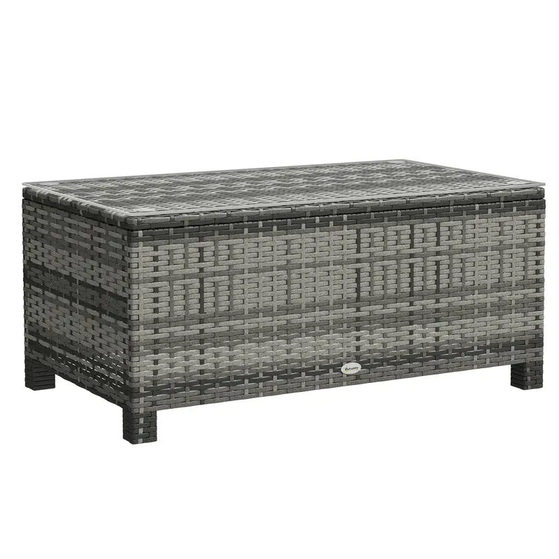 Rectangular Rattan Wicker Coffee Table With Tempered Glass Top & Anti-Slip Footing, Brown 1
