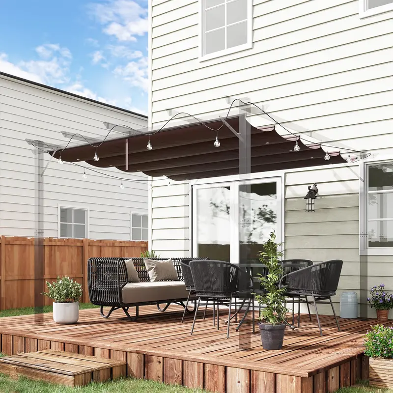 Retractable Replacement Pergola Canopy For 10' X 10' Pergola, Coffee 2