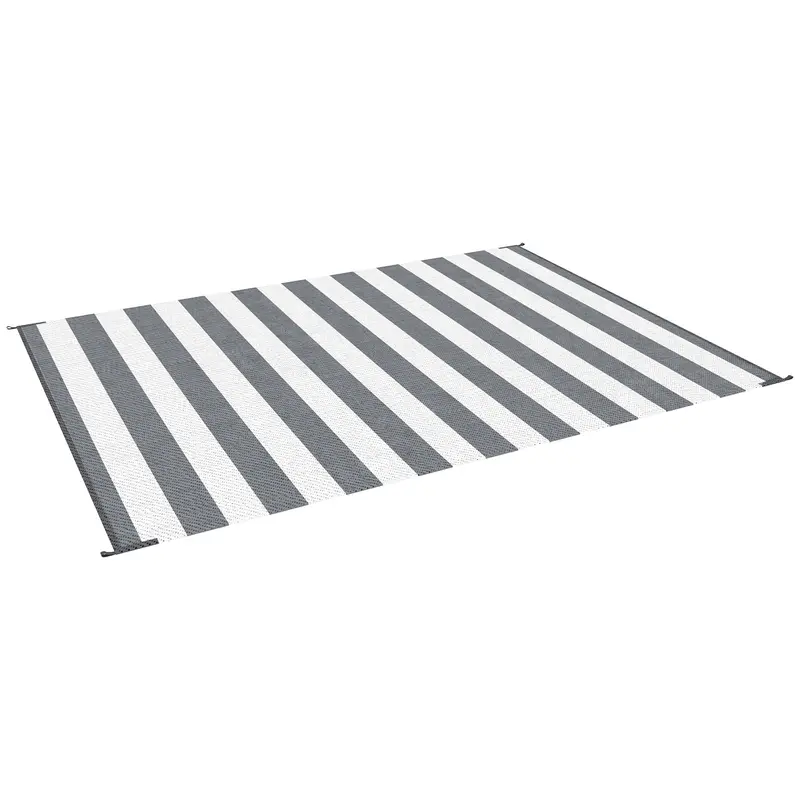 Reversible Rug With Carry Bag, 9' X 12' Waterproof Rv Carpet, Stripe, Grey & White 1
