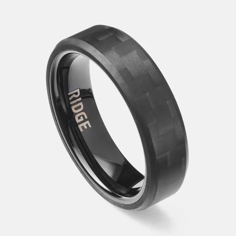 Ridge 6Mm Beveled Ring Set - Carbon Fiber 3K 1