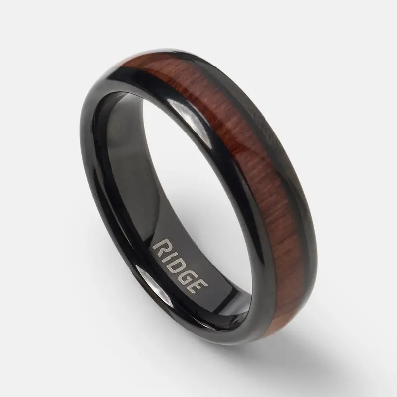 Ridge 6Mm Rounded Ring Set - Mopane Wood 1