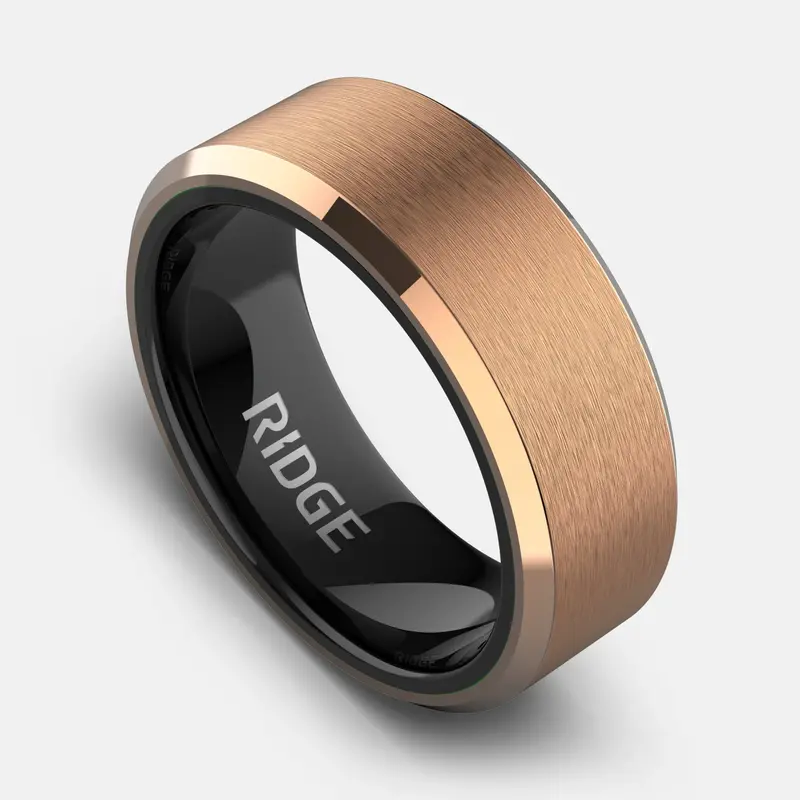 Ridge 8Mm Beveled Ring Set - 18K Rose Gold 1