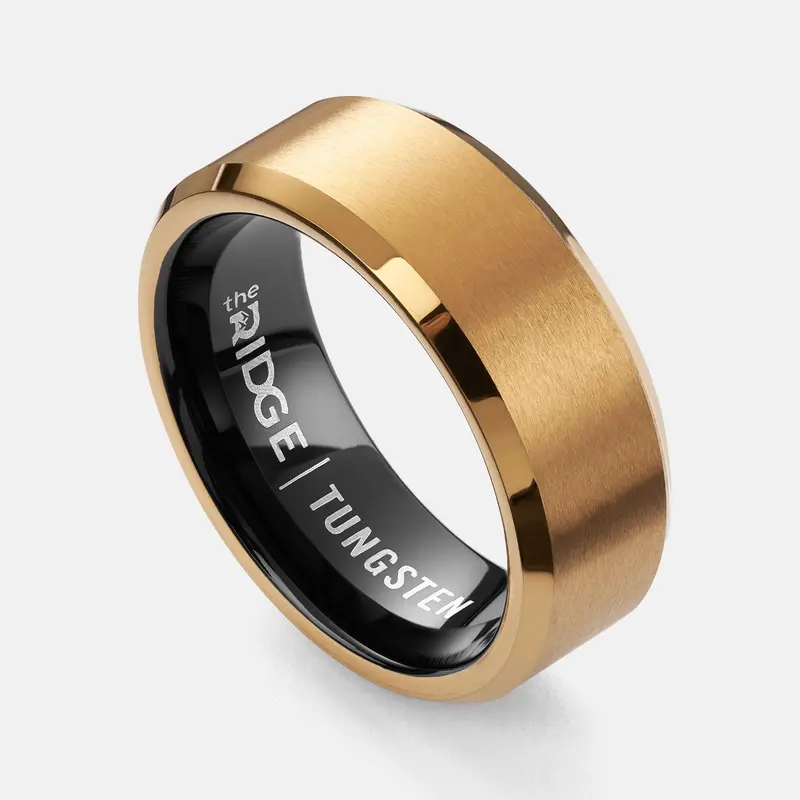 Ridge 8Mm Beveled Ring Set - 24K Gold 1