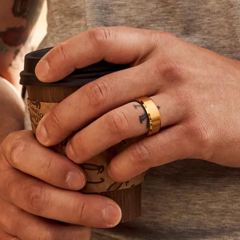Ridge 8Mm Beveled Ring Set - 24K Gold 3