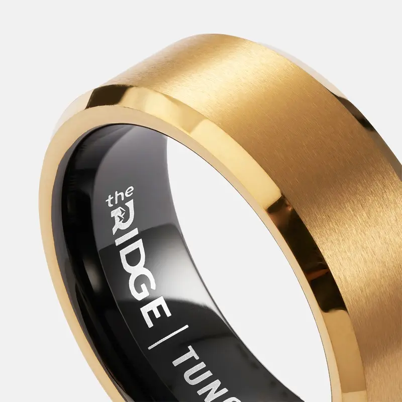 Ridge 8Mm Beveled Ring Set - 24K Gold 4