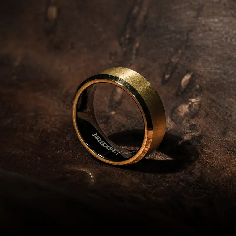 Ridge 8Mm Beveled Ring Set - 24K Gold 6