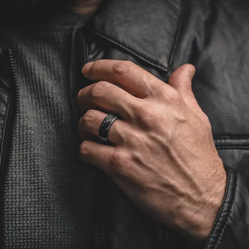 Ridge 8Mm Beveled Ring Set - Carbon Fiber 3K 5