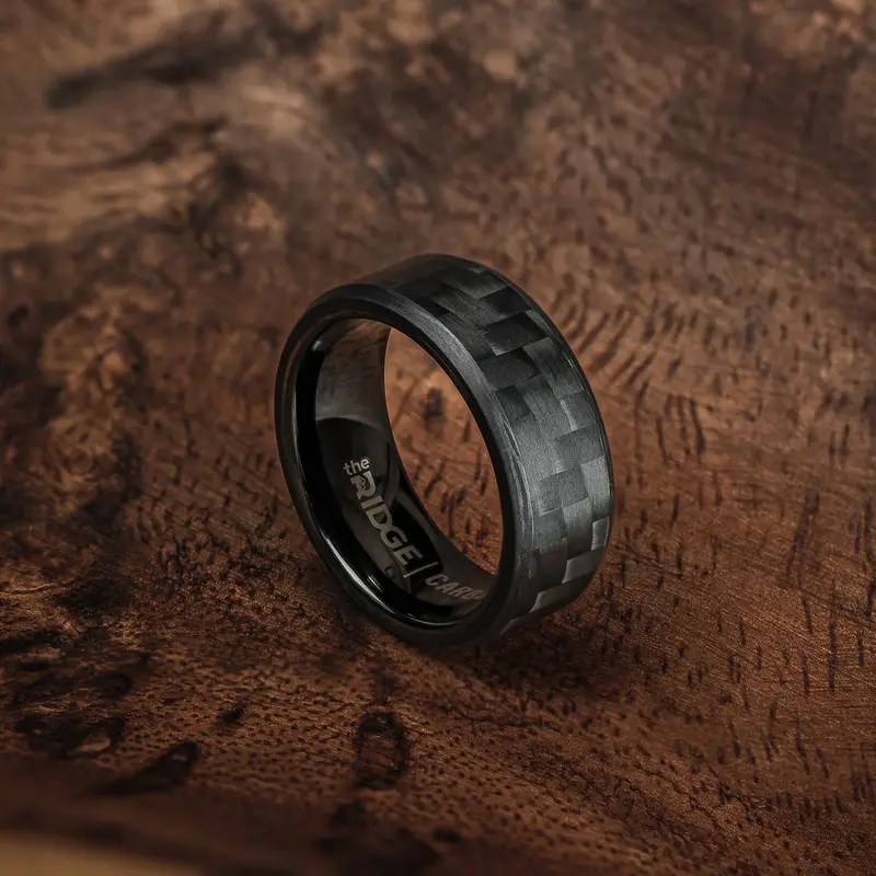 Ridge 8Mm Beveled Ring Set - Carbon Fiber 3K 6