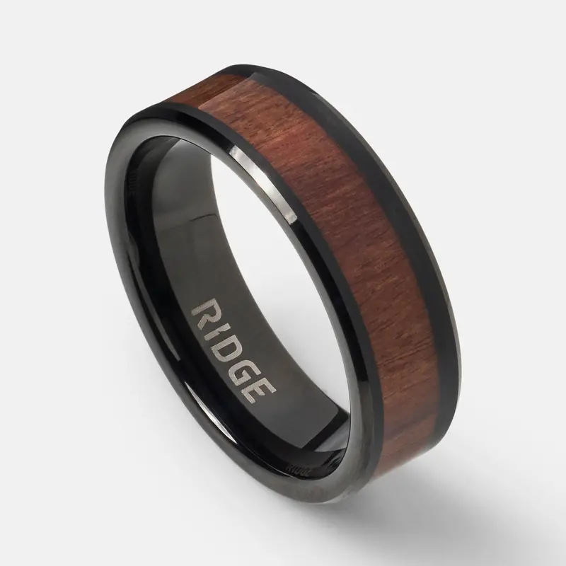 Ridge 8Mm Beveled Ring Set - Mopane Wood 1