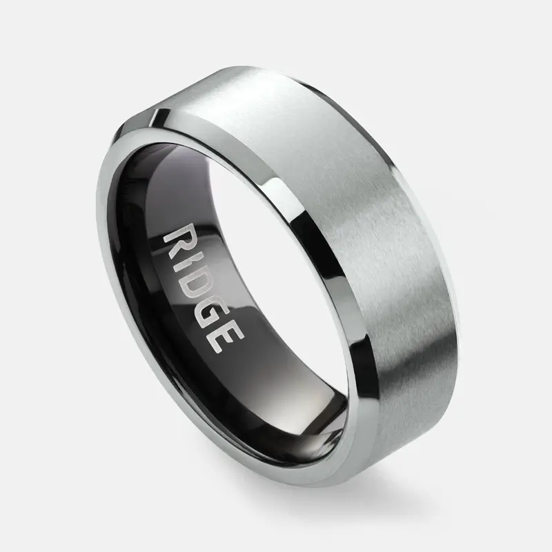 Ridge 8Mm Beveled Ring Set - Platinum 1