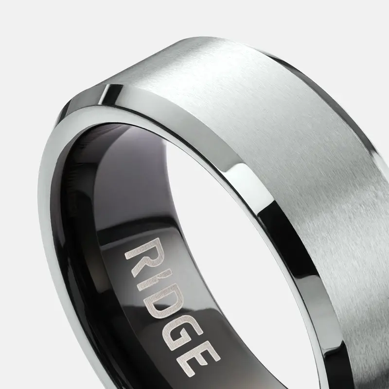 Ridge 8Mm Beveled Ring Set - Platinum 4