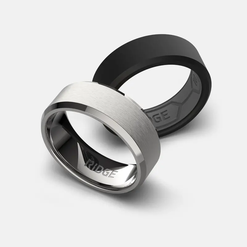Ridge 8Mm Beveled Ring Set - Platinum | Tantalum 3