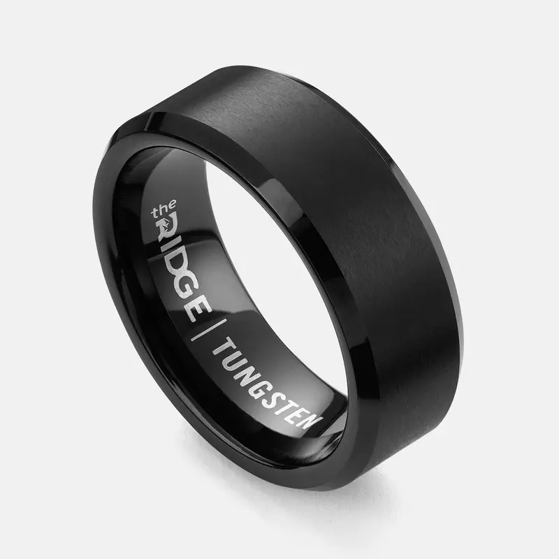 Ridge 8Mm Beveled Ring Set - Royal Black 1