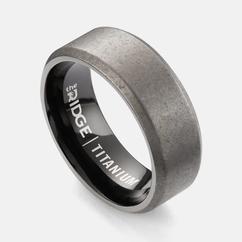 Ridge 8Mm Beveled Ring Set - Stonewashed Titanium 1