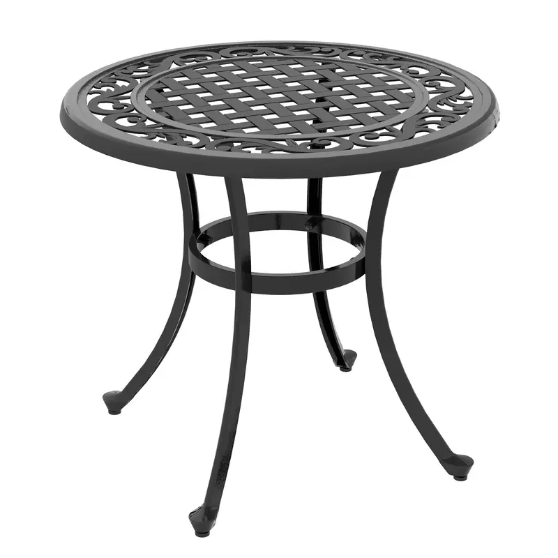 Round Side Table With Cast Aluminium Frame, Adjustable Feet For Patio, Gardem, Black 1