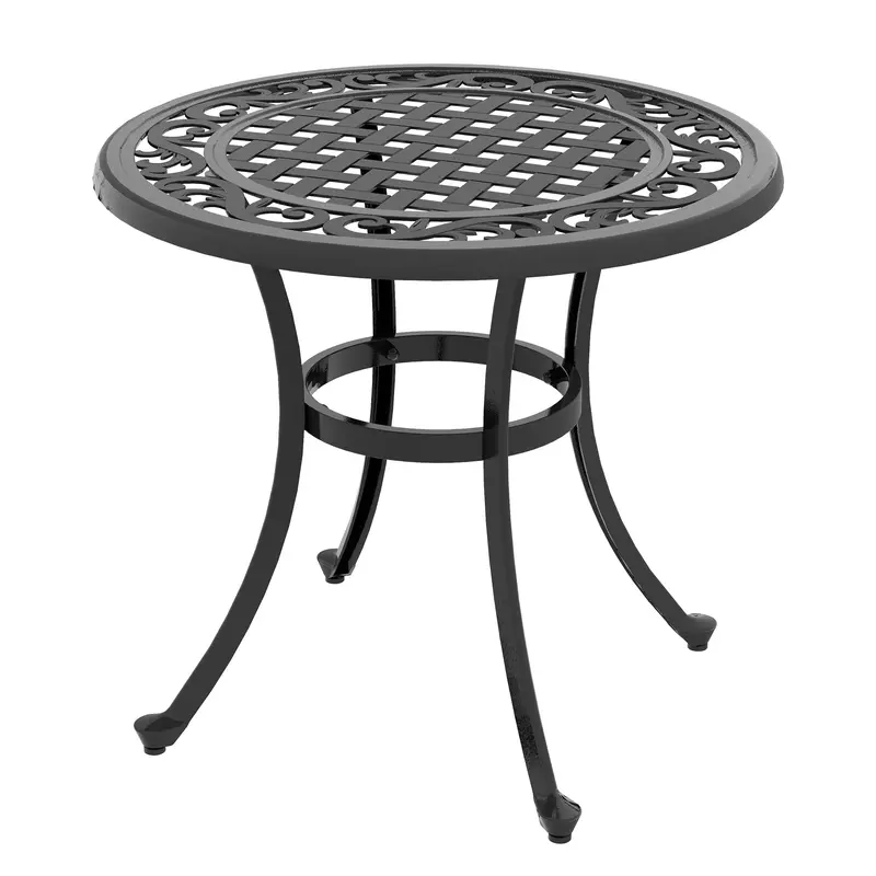 Round Side Table With Cast Aluminium Frame, Adjustable Feet For Patio, Gardem, Black 2