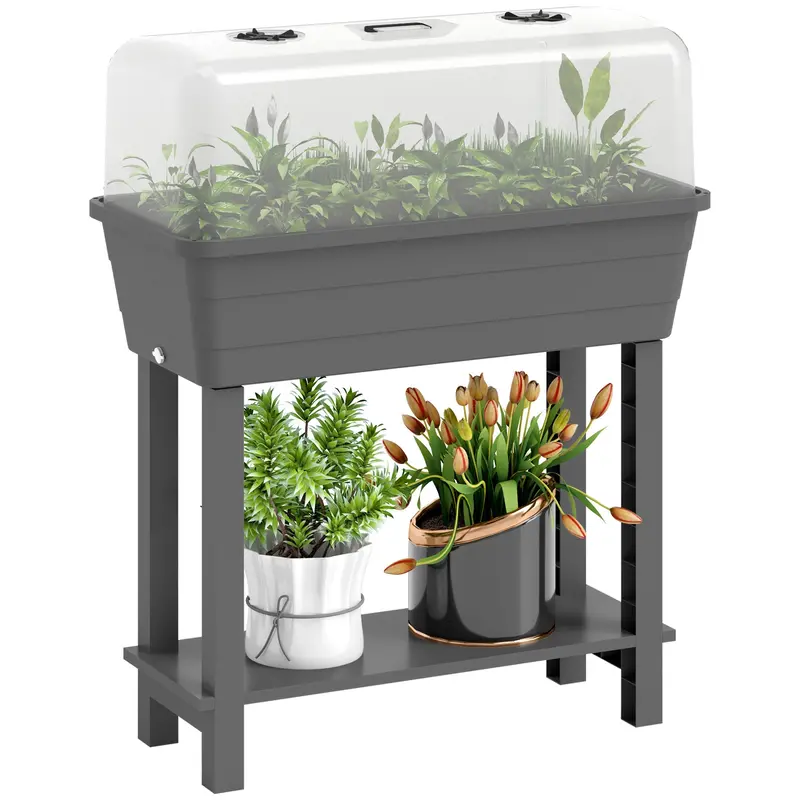 Self-Watering Raised Garden Bed With Ventilation Lid, Water Level Indicator, 29.5" X 14.2" X 36.2", Dark Grey 1