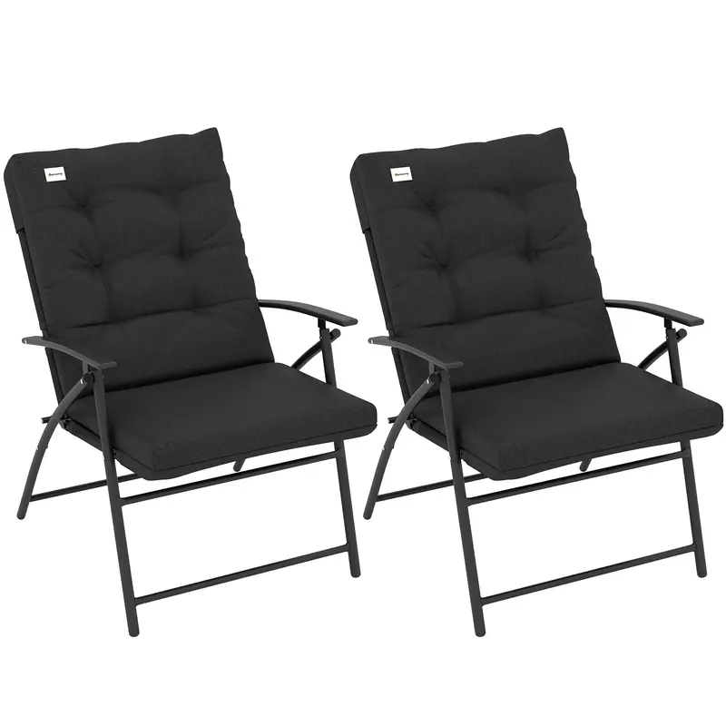 Set Of 2 Folding Outdoor Dining Chairs With Adjustable Backrest, Black 1