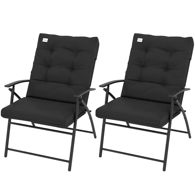 Set Of 2 Folding Outdoor Dining Chairs With Adjustable Backrest, Black 2