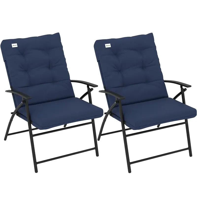 Set Of 2 Folding Outdoor Dining Chairs With Adjustable Backrest, Blue 1