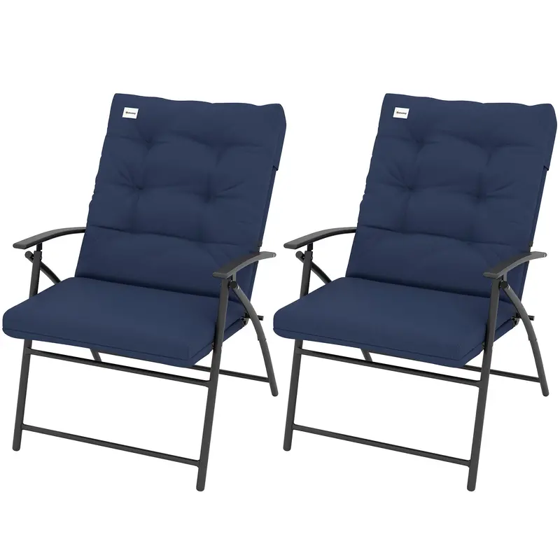 Set Of 2 Folding Outdoor Dining Chairs With Adjustable Backrest, Blue 2